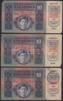 1915. 10K (10x) román körbélyegzővel T:III,III-  / with Romanian seal