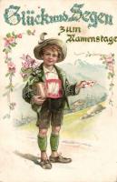 Bajor folklór, névnap, floral Emb. litho, Bavarian folklore, name day floral Emb. litho
