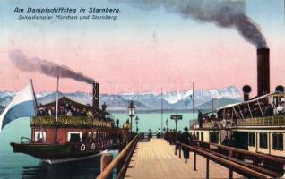 Starnberg, Dampfschiffsteg, Salondampfer München und Starnbrg / port, steam ships