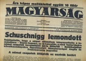 1938 A Magyarság c. újság márc. 12. száma, benne az Anschlussról szóló hírekkel