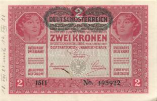 1916. 1K (2x) zöld "Deutschösterreich" felülbélyegzéssel + 1917. 2K (4x) zöld "DÖ&quo...