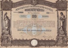 1906 "Pesti Hazai Első Takarékpénztár-Egyesület" nyereménykötvénye 100K-ról, szelvénnyel