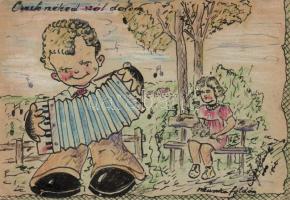 5 db II. világháborús tábori levelezőlap az orosz frontról, saját kézzel rajzolt díszítéssel