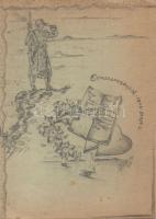 5 db II. világháborús tábori levelezőlap az orosz frontról, saját kézzel rajzolt díszítéssel