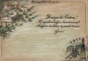 5 db II. világháborús tábori levelezőlap az orosz frontról, saját kézzel rajzolt díszítéssel