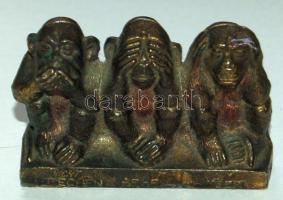 A három bölcs majom bronz szobrocska / 3 wise monkey bronze statue 8x6 cm