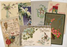 7 db századfordulós dombor litho, üdvözlőlap