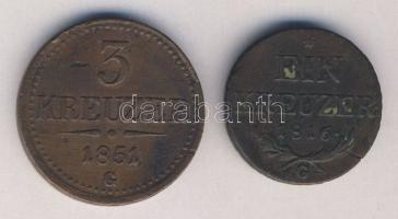 Ausztria/magyar verdejel 1816G 1Kr + 1851G 3Kr T:3 ph. rep.