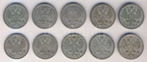 Oroszország 1867-1912. 20k Ag (10x) mindegyik különböző évszámmal T:2,3