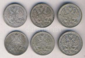 Oroszország 1903-1912. 20k Ag (6x) mindegyik különböző évszámmal T:2,2-,3