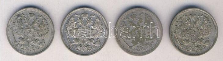 Oroszország 1903-1912. 20k Ag (4x) mindegyik különböző évszámmal T:2,2-,3