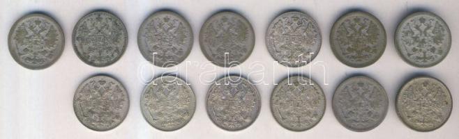 Oroszország 1899-1916. 15k Ag (13x) mindegyik különböző évszámmal T:2,3