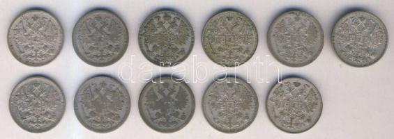 Oroszország 1902-1913. 15k Ag (11x) mindegyik különböző évszámmal T:2,3,3-