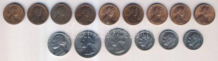 USA 1982-93. 1c "Lincoln" (9x) + 1d (3x) + 5c + 1/4$ (2x) T:1-,2,3