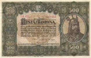 1920. 500K "MINTA" perforációkkal, "5A 003-541453" sorszámmal T:II (8-10 apró lyukadás!)