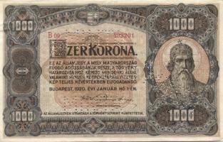 1920. 1000K "MINTA" perforációkkal, "B09-508201" sorszámmal T:II- (8-10 apró lyukadás!)
