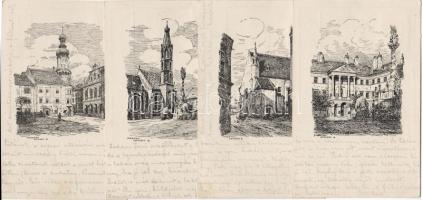 1925 Sopron 4 db grafikai lap