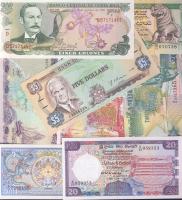 Vegyes külföldi modern bankjegy tétel, Srí Lanka, Jamaica, Costa Rica, Bhután, Zambia, Maldív-szigetek pénzei, összesen 8db T:I