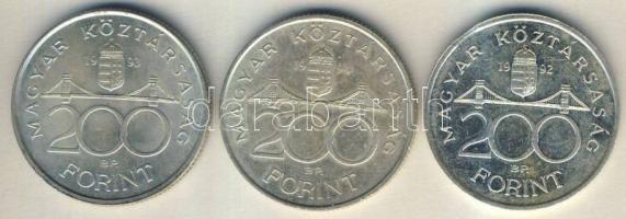 1992-94. 200Ft Ag (3x) "MNB" + "Deák" T:1-,2- ph