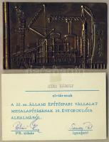 1978. "A 22. sz. Állami Építőipari Vállalat megalapításának 30. évfordulója alkalmából" emlékplakett eredeti díszdobozban + meghívó a vállalati ünnepségre T:1