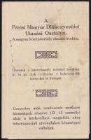 cca 1920 A Párisi Magyar Diákegyesület utazásokat reklámozó prospektusa 4p.