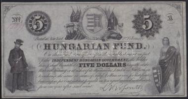 Emigrációs Kossuth-bankó 1852. 5$ "A" piros sorszámmal T:II apró lyuk jobb felső saroknál