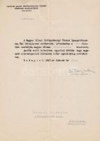 1947 Bp., Tildy Zoltán(1889-1961) miniszter és köztársasági elnök aláírása a Magyar Állami Erdőgazdasági Üzemek Központi Igazgatóságának kinevező okiratán