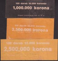 7db bankjegykötegelő szalag a koronarendszerből: 5000K,10.000K,25.000K(2x),100.000K,500.000K!,1.000....