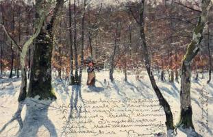 1904. Hosszú címzéses, futott üdvözlőlap, Schima Bandi saját kezű írásával