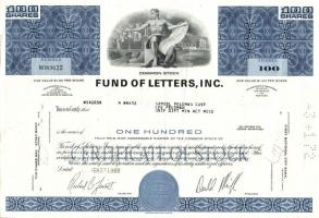 USA / Delaware 1969. Fund Of Letters Inc. bank részvénye T:I-