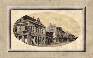 Nagykanizsa Fő út Hájer Vince cukrászdájával, Pollák József bőrkereskedésével, valamint Haas Vilmos és Balogh Jenő üzleteivel (EB)