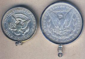 USA 1883O 1$ Ag "Morgan" + 1968. 1/2$ Ag "Kennedy" T:3,2- mindkettő foglalatban,...
