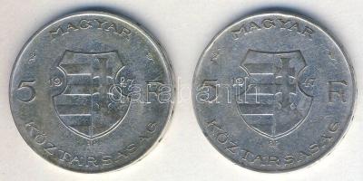 1947. 5Ft Ag (2x) "Kossuth" T:3 ph