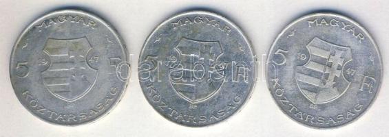 1947. 5Ft Ag (3x) "Kossuth" T:3 ph