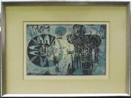 Würtz Ádám (1927-1994): Kékszakállú herceg, rézkarc-papír, jelzett, keretben 38x50cm