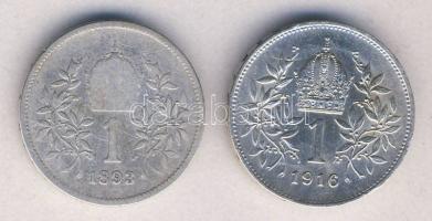 Ausztria 1893. 1K Ag + 1916. 1K Ag T:3,2+ kis ph.