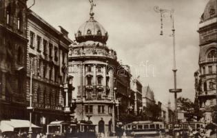 Budapest VII. Rákóczi út, EMKE Kávéház, Takarékpénztár és villamosok