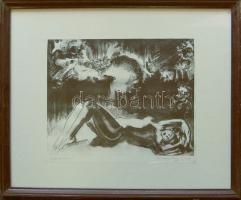 Ruzicskay György (1896-1993): Viharban - Akt; kőnyomat-papír, jelzett, keretben  55x45cm