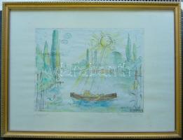 Ruzicskay György (1896-1993): Napozó, vegyes technika-papír, jelzett, keretben  55x45cm