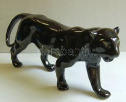 Feketepárducot ábrázoló porcelán figura / Chinaware figure 17x38 cm