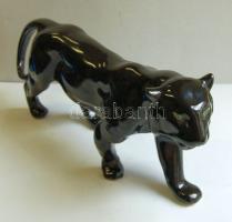 Feketepárducot ábrázoló porcelán figura / Chinaware figure 17x38 cm