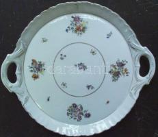 Dekoratív virágokkal díszített porcelán tál jelzés nélkül / Chinaware bowl d: 42 cm