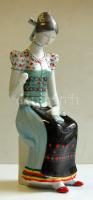 Hollóházi jelzéssel ellátott hímző asszonyt ábrázoló kézzel festett porcelán figura / Hollóházi handpainted chinaware figure 24 cm