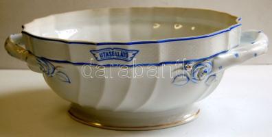 Herendi jelzéssel ellátott kézzel festett "Utasellátó" porcelán tál (sérült) / Herendi handpainted chinaware bowl (damaged) 33x20x11 cm
