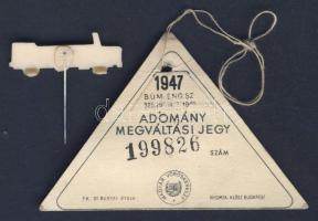 1947. Vöröskeresztes Gyűjtőnapok 1Ft adomány megváltási jegy + kitűző