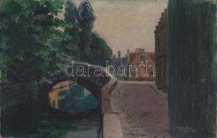 Kövér Gyula (1883-?): Brügge 1914, olaj-farost 27x18 cm