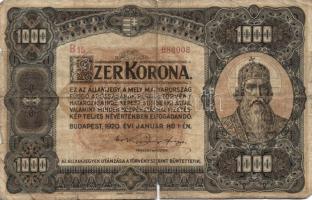 1920. 1000K "Orell Füssli" T:V + 1923. 1000K "Magyar Pénzjegynyomda RT." T:III