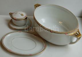 cca 1807-93 Ch. Ahrenfeld jelzéssel ellátott kézzel festett és aranyozott porcelán leveses, húsos és...