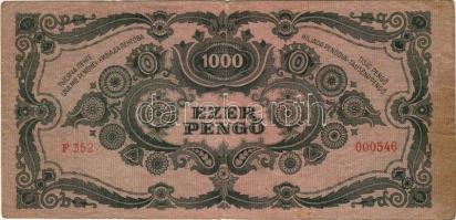 1945 1000P "egyenes tetejű 3-s" tévnyomatos bélyeggel T:II