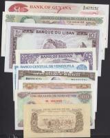 Kis vegyes bankjegy tétel, közte Vietnam, Costa Rica, Guyana, Libanon, Szudán, Venezuela, Haiti pénzei T:I összesen 9db